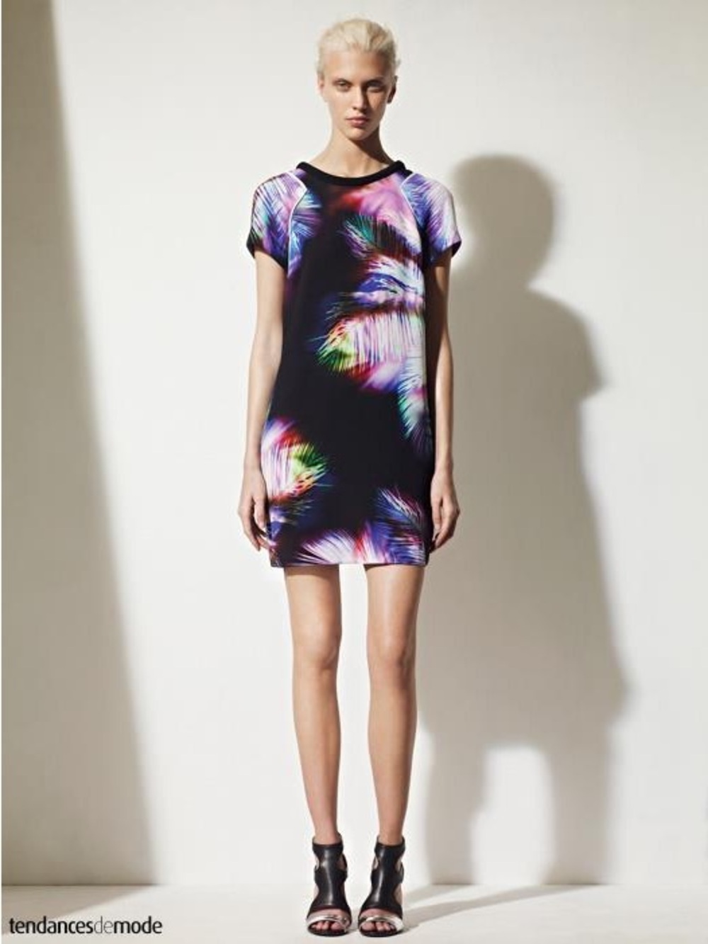 Sandro Paris Multicolor Feather Print Mini Dress
